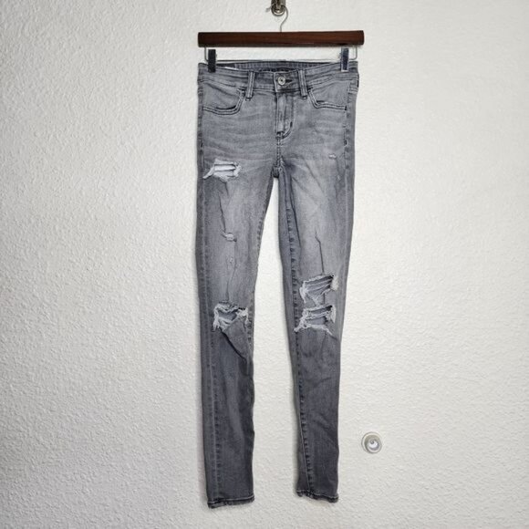 American Eagle Next Level Stretch Distressed Jeggings in Gray Women's Size 00 - Picture 1 of 10